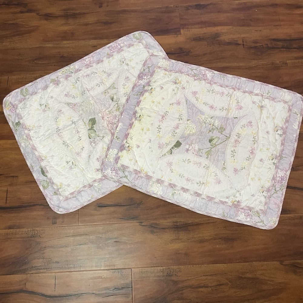 2 Rachel Ashwell Treasures‎ Quilted Pillow Shams Standard Purple Floral Cottage